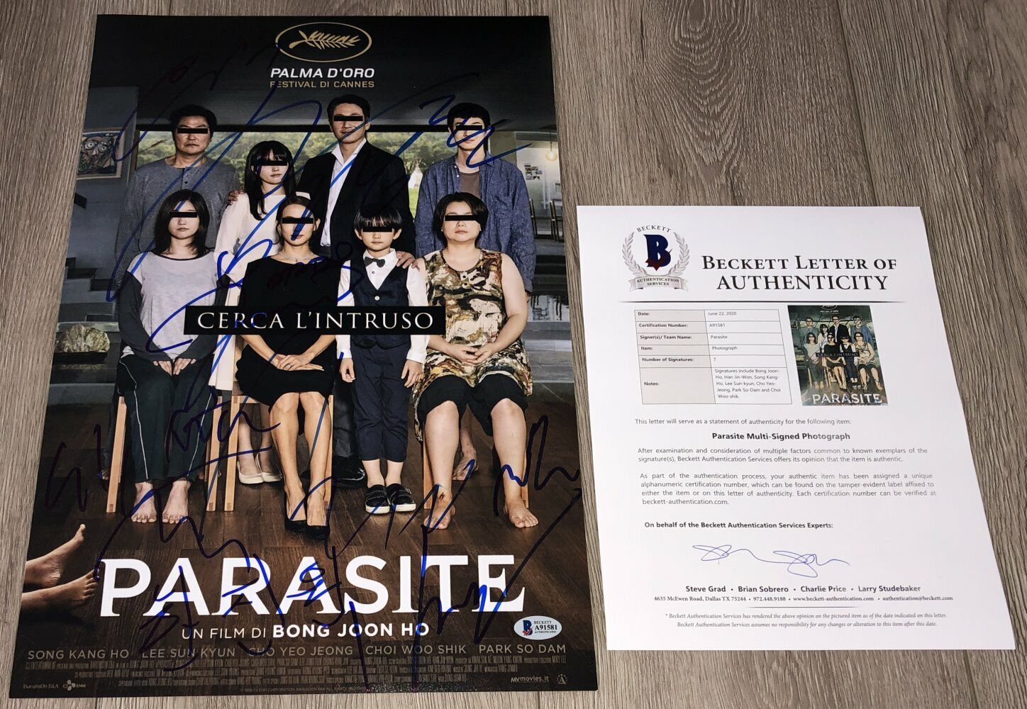 PARASITE CAST x7 SIGNED 12x18 Photo Poster painting BONG JOON HO +6 wEXACT PROOF BECKETT BAS LOA