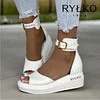 RYLKO&reg; 2025 Białe sandały damskie sk&oacute;rzane polskiej produkcji na modnej grubej podeszwie