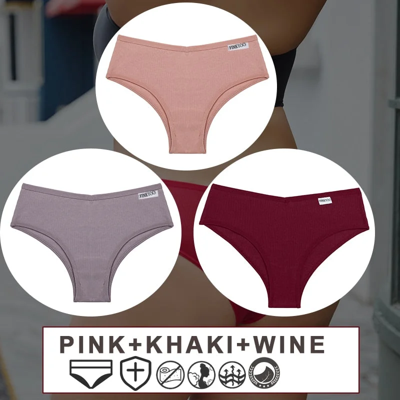 FINETOO 3PCS/Set Women's Cotton Panties Sexy Lingerie Underwear  M-3XL Bikini Thongs Panties For Woman Plus Size Female Briefs