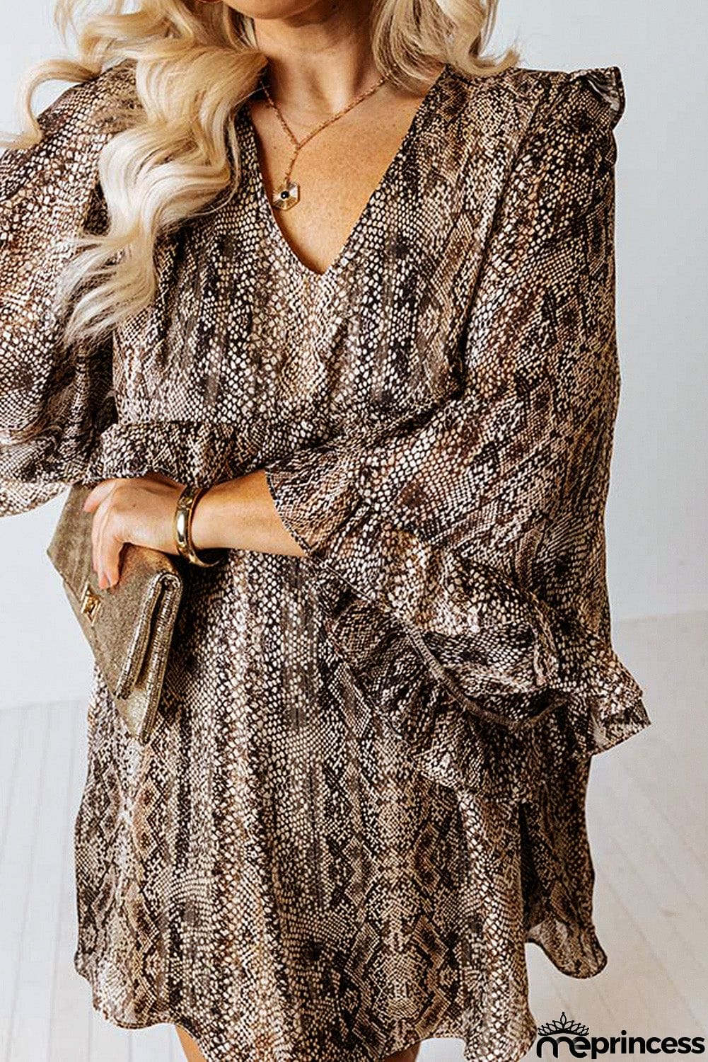 Snake Print Crinkle Plus Size Dress