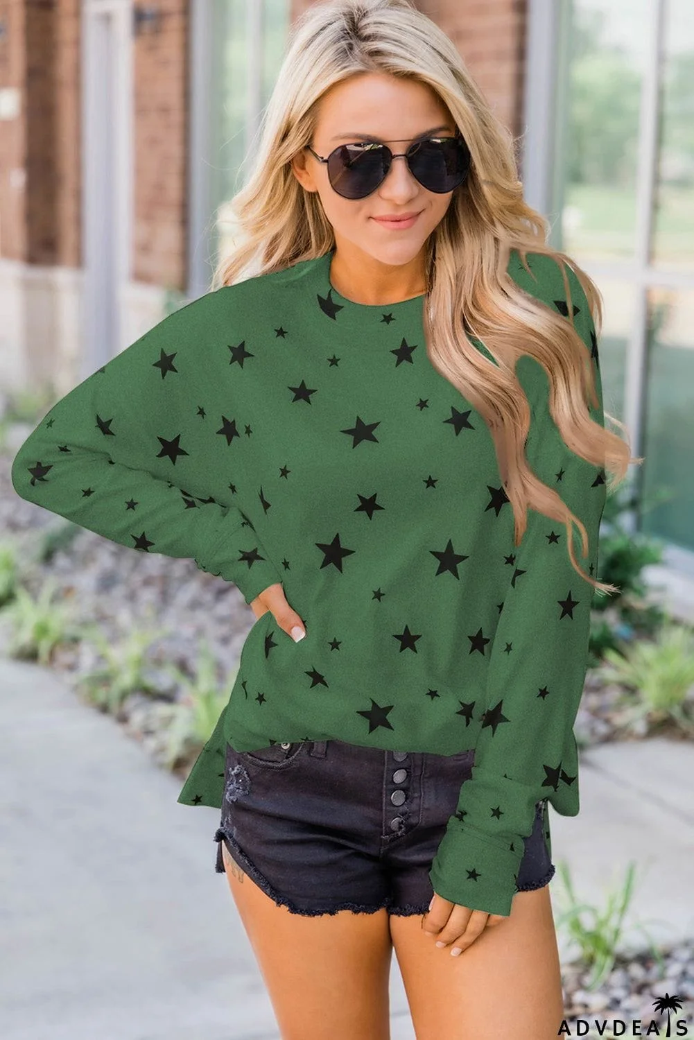 Round Neck Star Print Long Sleeve Top
