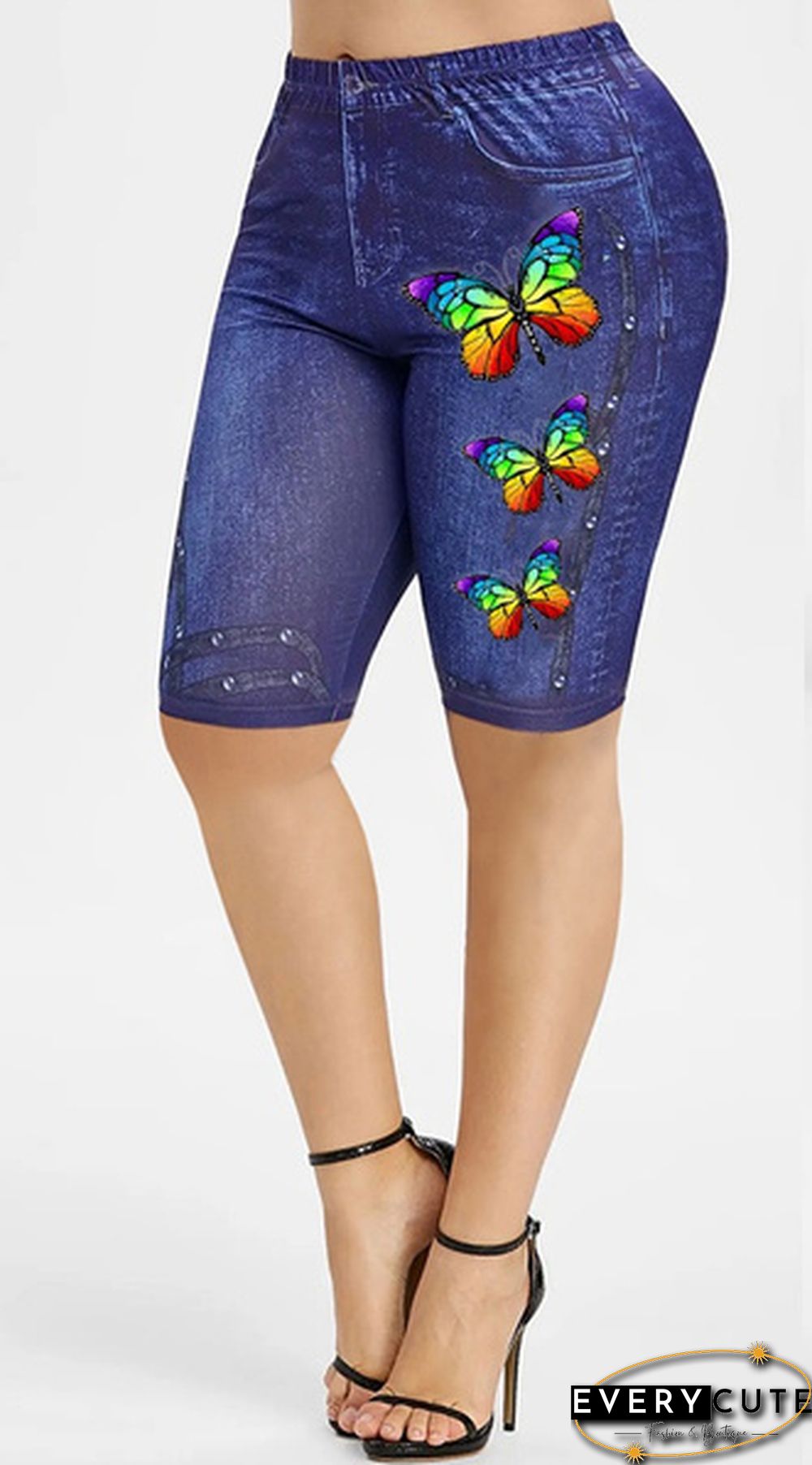 Colors New Summer Women Fashion Casaul Printed Butterfly Knee Length Jeggings Shorts Faux