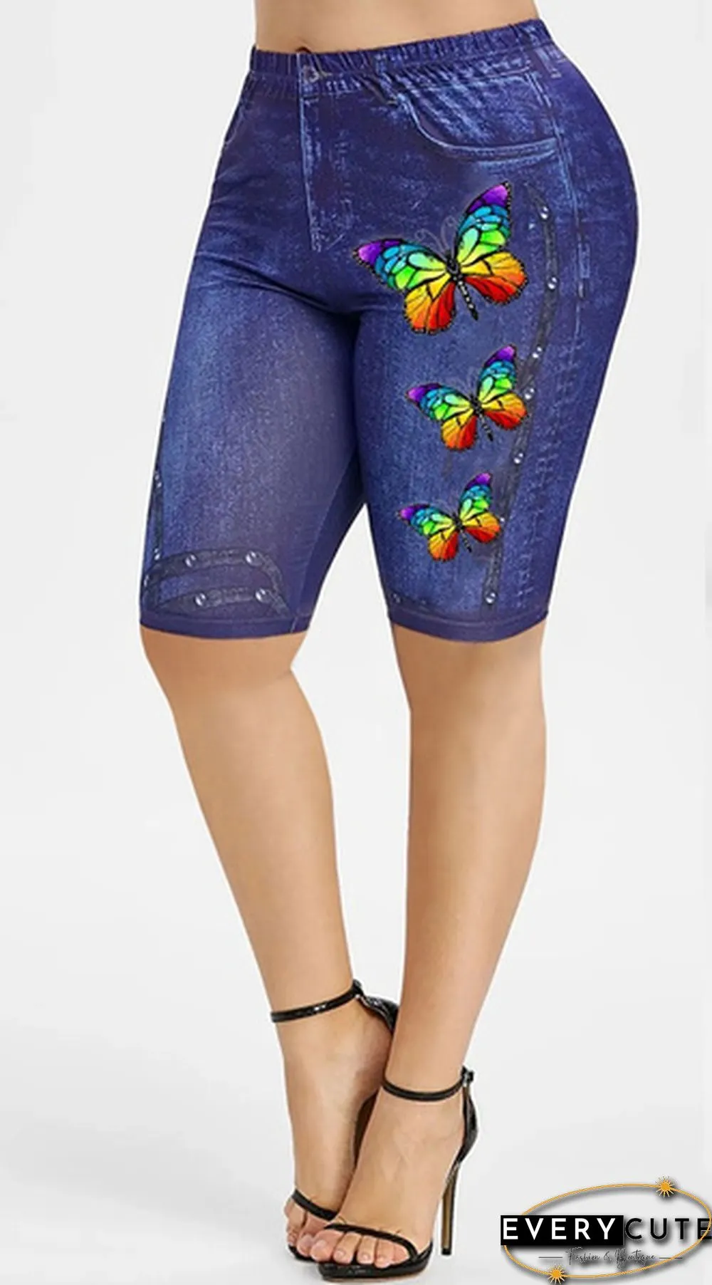 Colors New Summer Women Fashion Casaul Printed Butterfly Knee Length Jeggings Shorts Faux