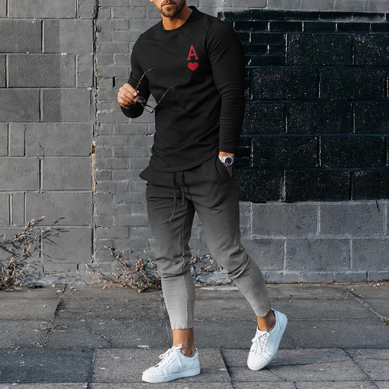 Men's A Pattern Gradient Color Long Sleeve T-Shirt And Pants