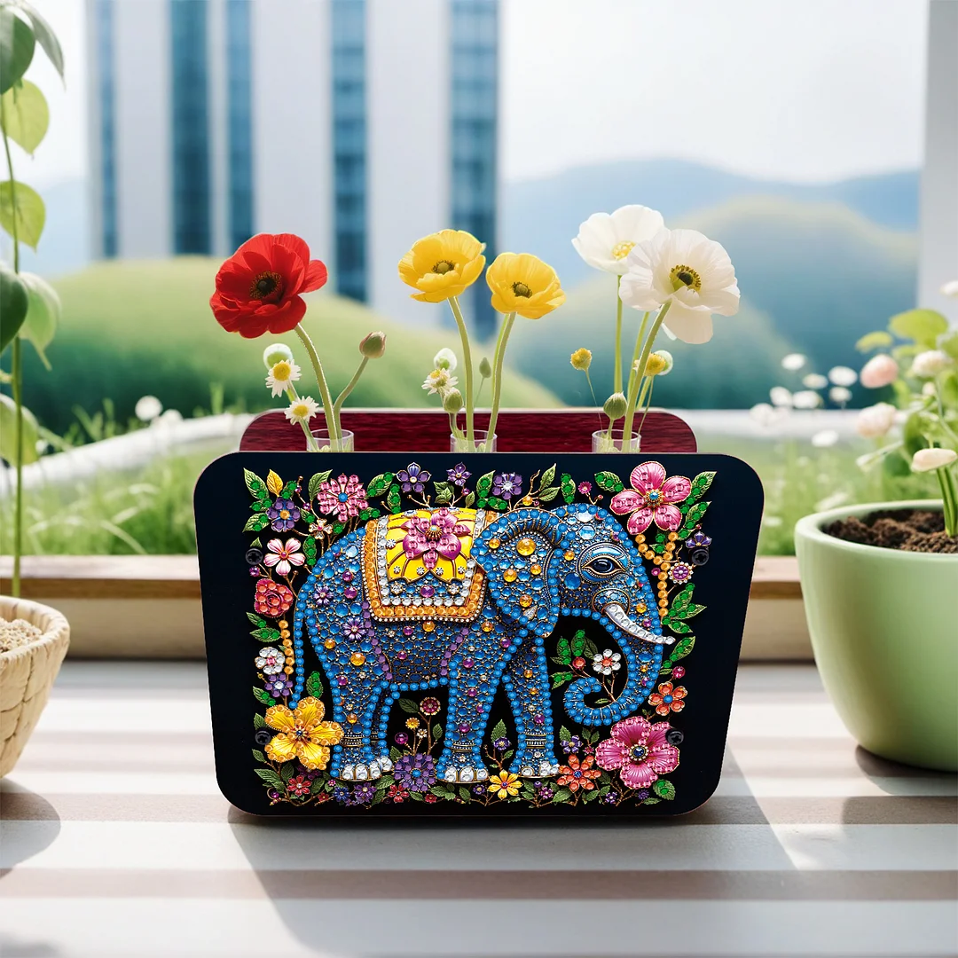 Gem Elephant DIY Diamond Painting Wooden Tube Vase for Adults Gift Home Decor