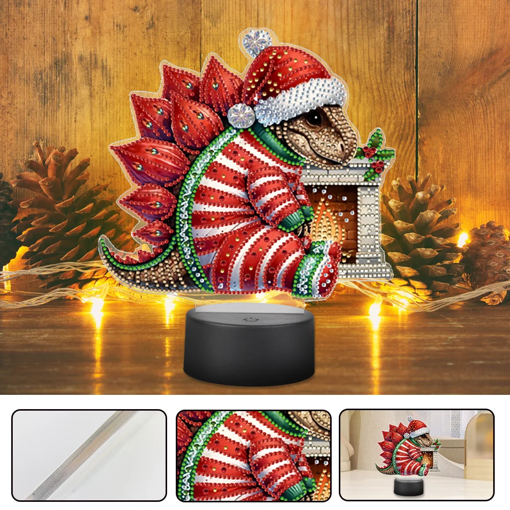 Acrylic Double Sided Butterfly Xmas Dinosaur Diamond Painting LED Night Light