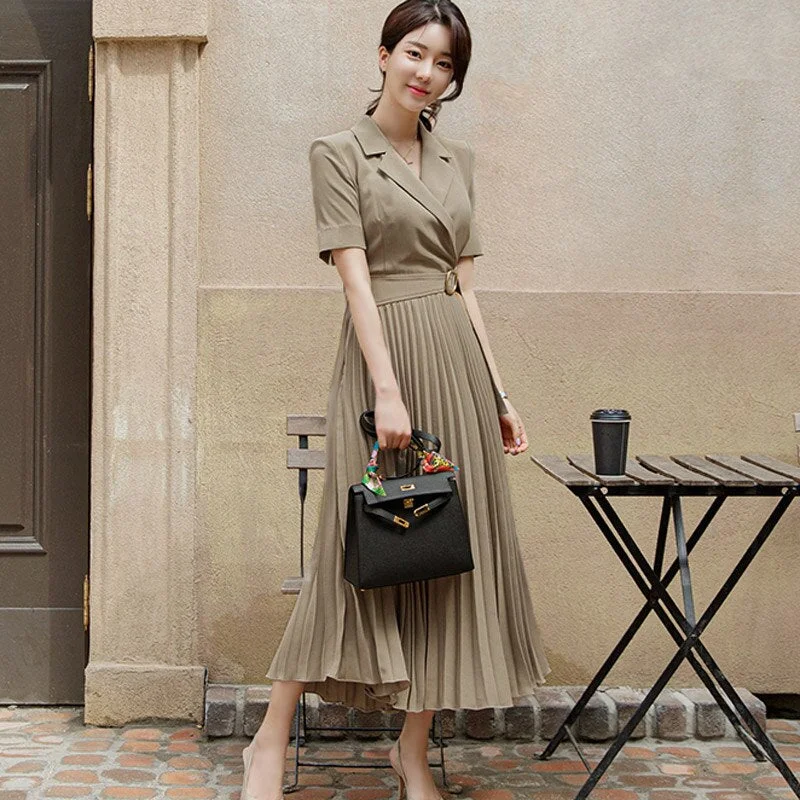 2021 Summer New Women Short Sleeve Office Lady Work Wear Elegant Female Lace-Up Midi Dress Vestidos