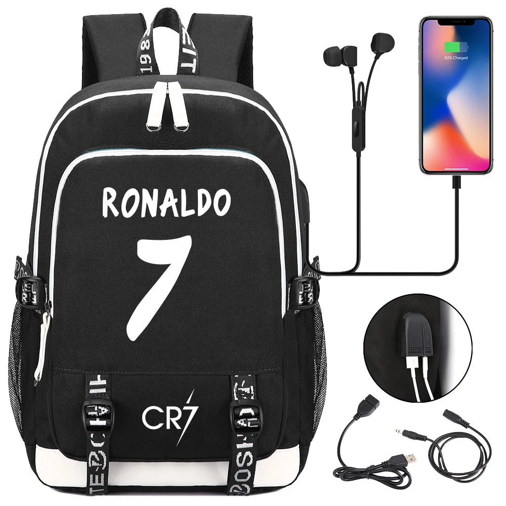 Get Your Little One Ready for School with the Cristiano Ronaldo Backpack - Featuring Double-Sided Pockets & Computer Protection Bag