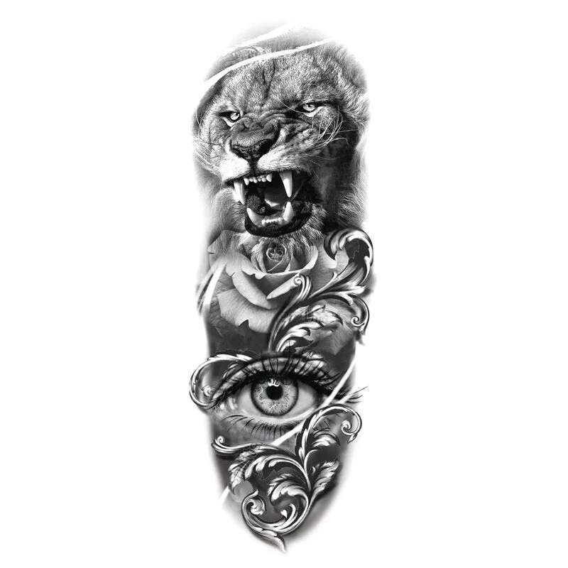 Waterproof Temporary Fake Tattoos Sticker Skull Totem Tiger Monster Body Art Full Arm Sleeve Fake Tattoo Snake for Men Women