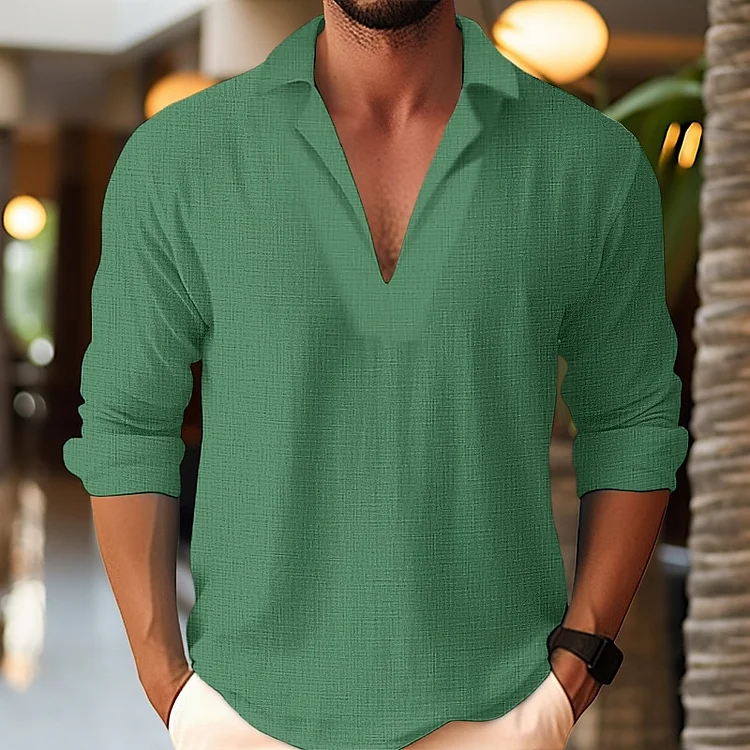 Simple Solid Color Daily Casual Long Sleeve Linen Shirt