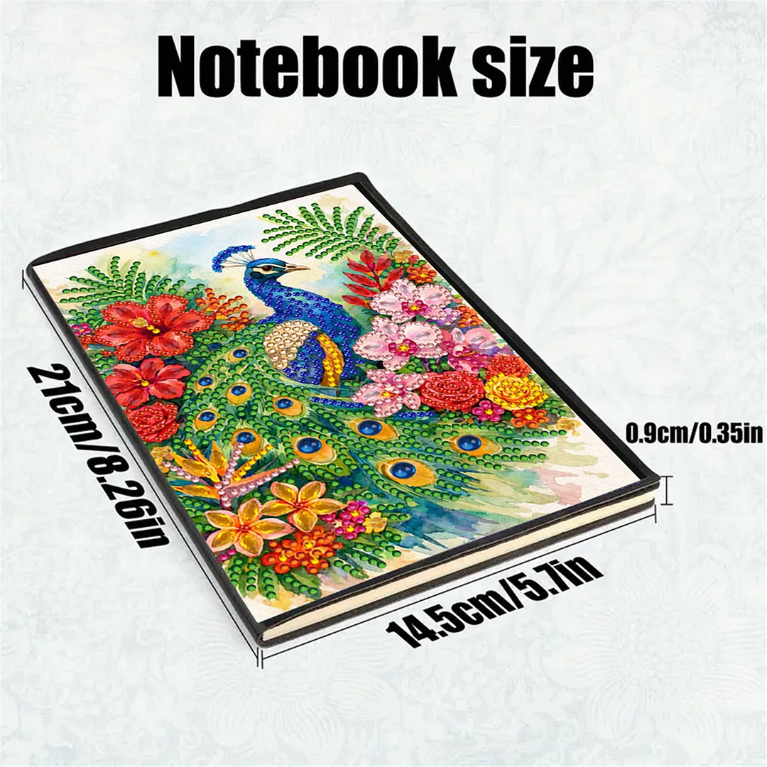 DIY Flower Diamond Painting Journals Notebooks 50 Pages A5 No Lines Special Shaped Diamond Art Kits for Beginners Craft Lovers and Artists (Peacock and Flowers)
