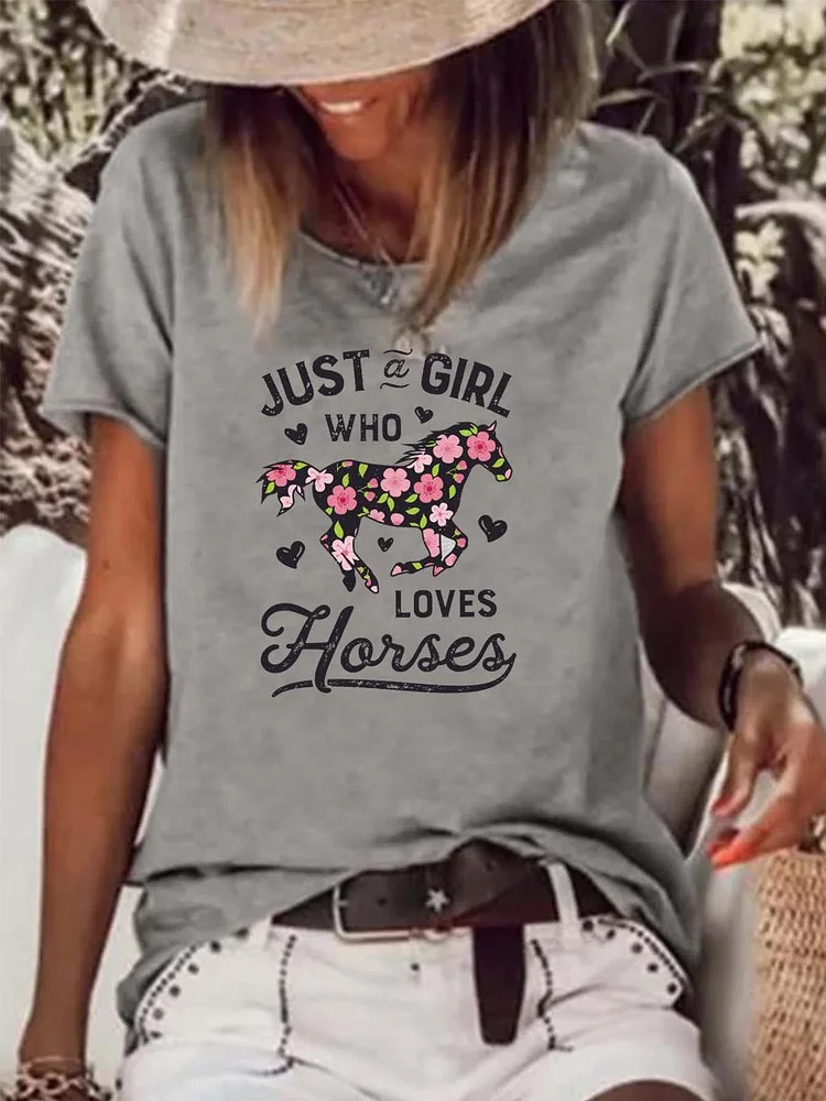 Just a girl who loves horses Village Life Raw Hem Tee