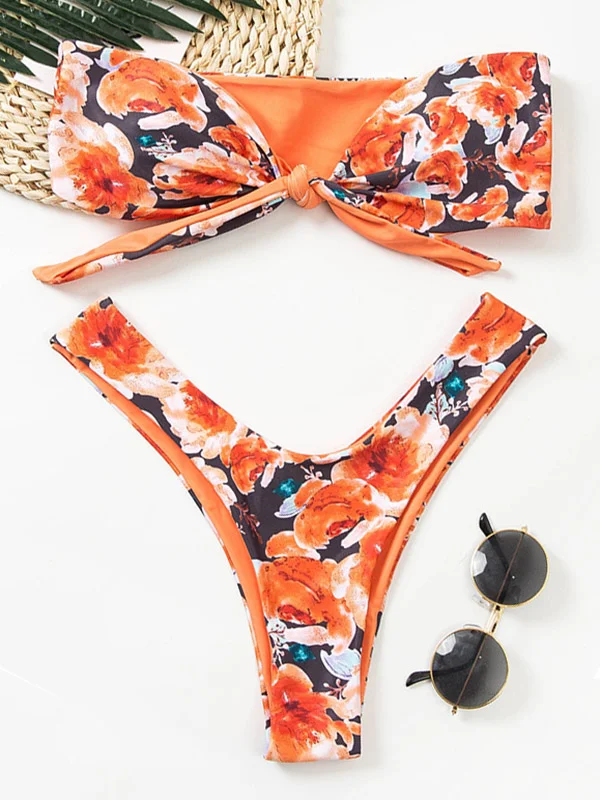Floral Printed High Waist Bikini Swimsuit 