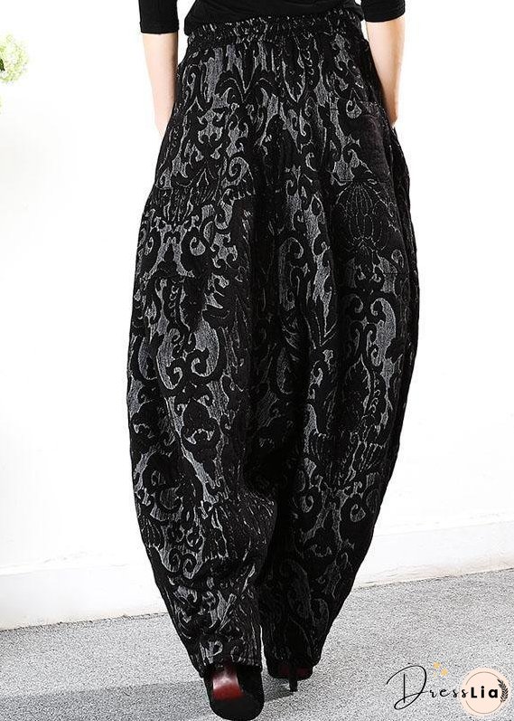 Simple Black retro Thick Jacquard Winter Pants