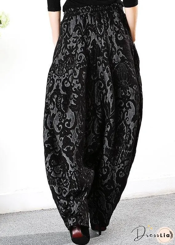 Simple Black retro Thick Jacquard Winter Pants