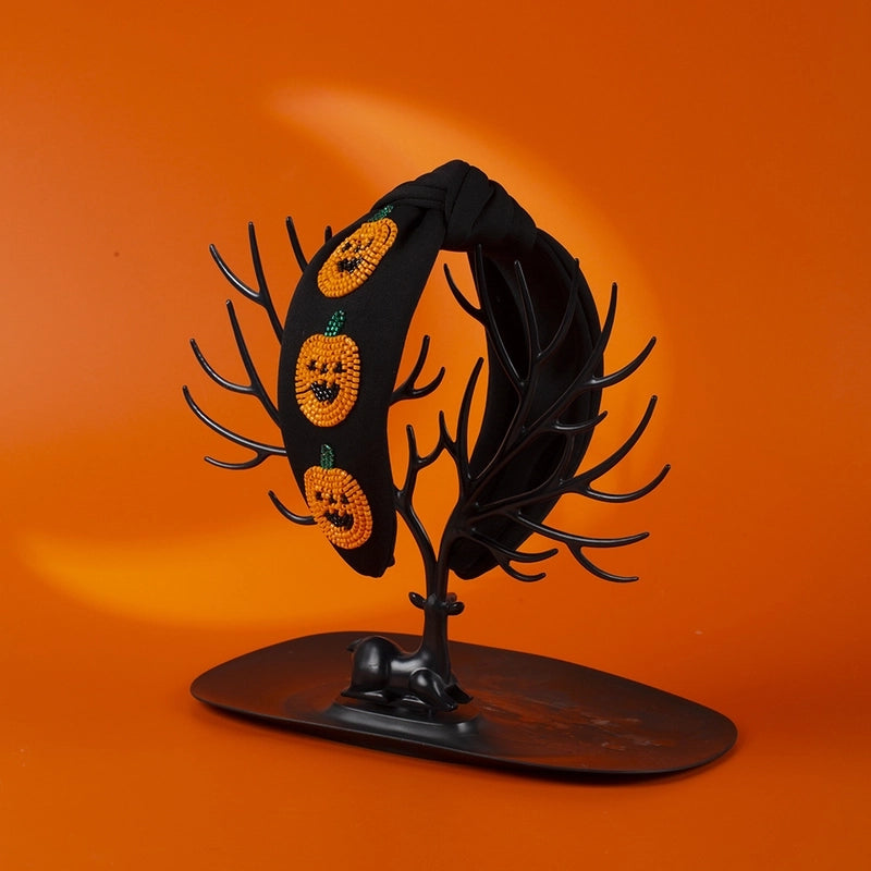 Women’s Hip-Hop Retro Funny Halloween Pattern Pumpkin Ghost Cloth Seed Bead Hair Band