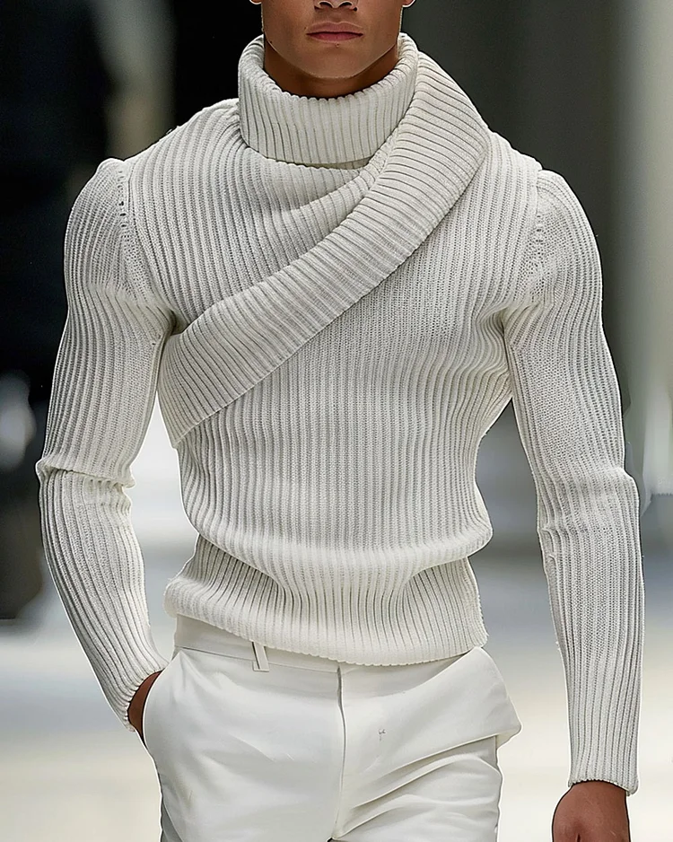 Men's Fashionable High-Neck Long-Sleeved Knitted Sweater