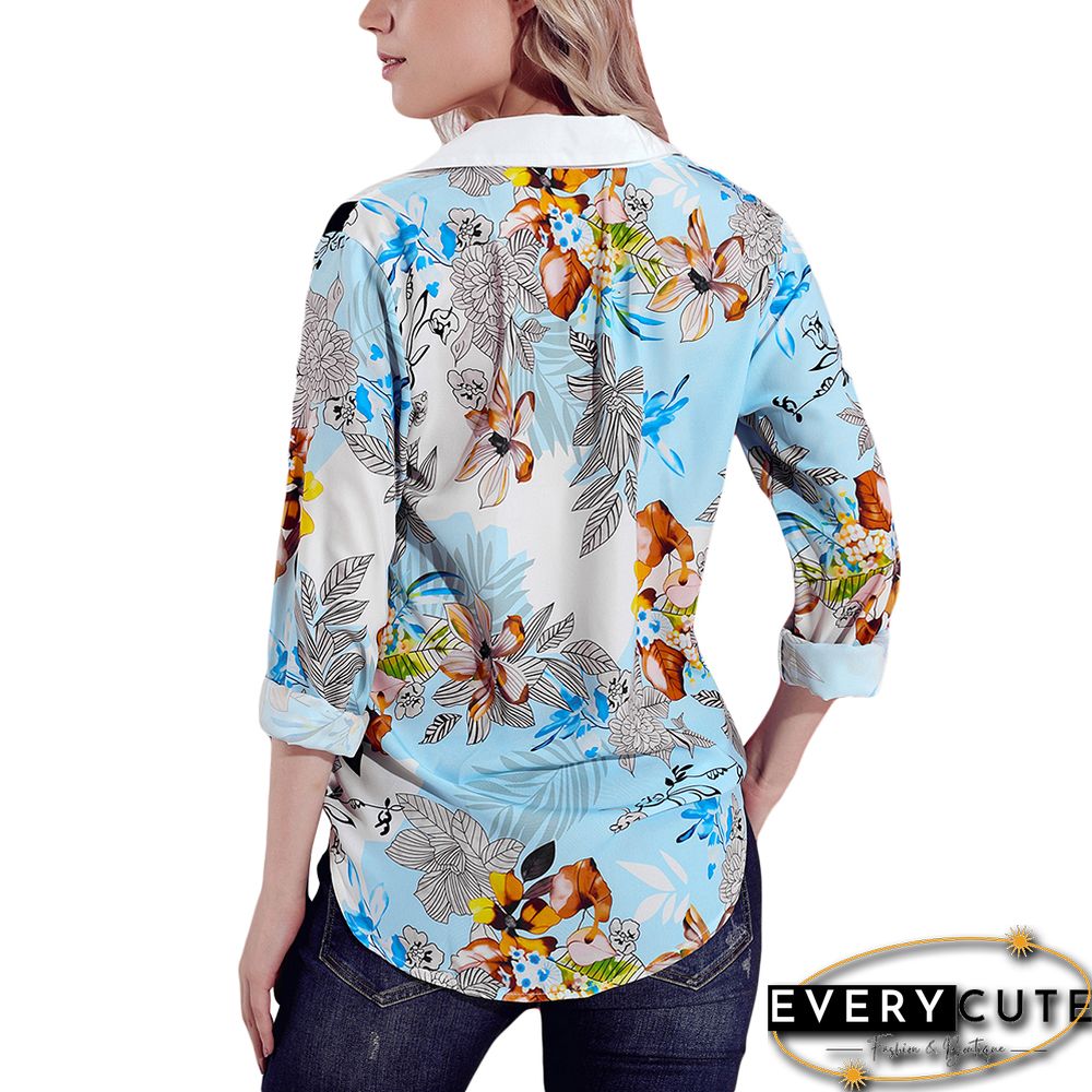 Multicolor Long Sleeve Floral Print Button Front Shirt