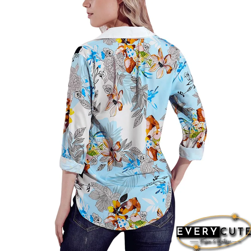 Multicolor Long Sleeve Floral Print Button Front Shirt