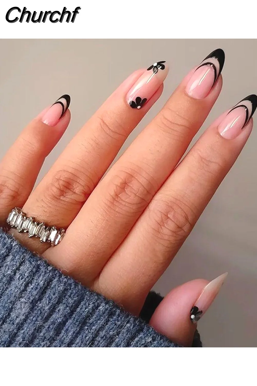 Churchf Almond False Nails Press On Nails Detachable Fake Nail Tip gold heart with Design Manicure Patches Press On Nails-Nail Inspo