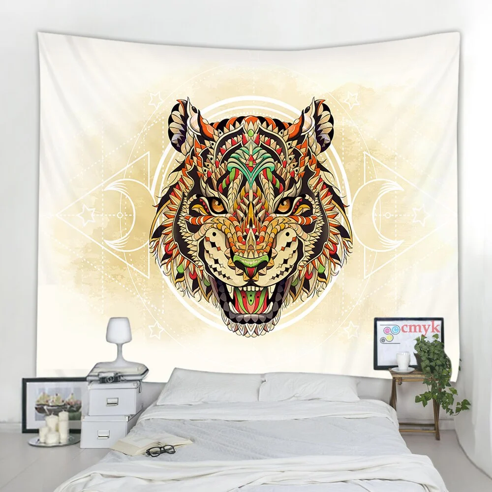 Mandala Tapestry Animal Indian Elephant Tiger Eagle Pattern Wall Hanging  Mat Beach Towel Blanket