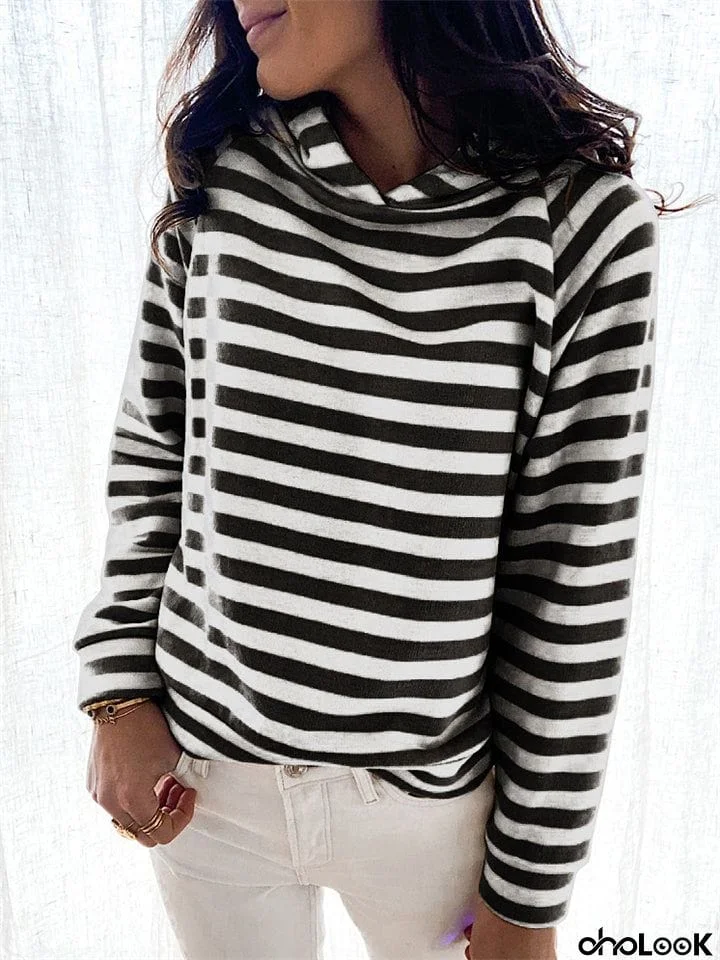 Women's Fashion Stripe Slim Fit Long Sleeve Pullover Hoodies