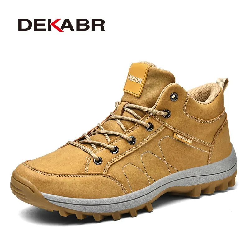 DEKABR Size 39~48 Split Leather Men Boots Autumn Winter Waterproof Non-slip Work Shoes High Quality Sneakers Lace-up Ankle Boots