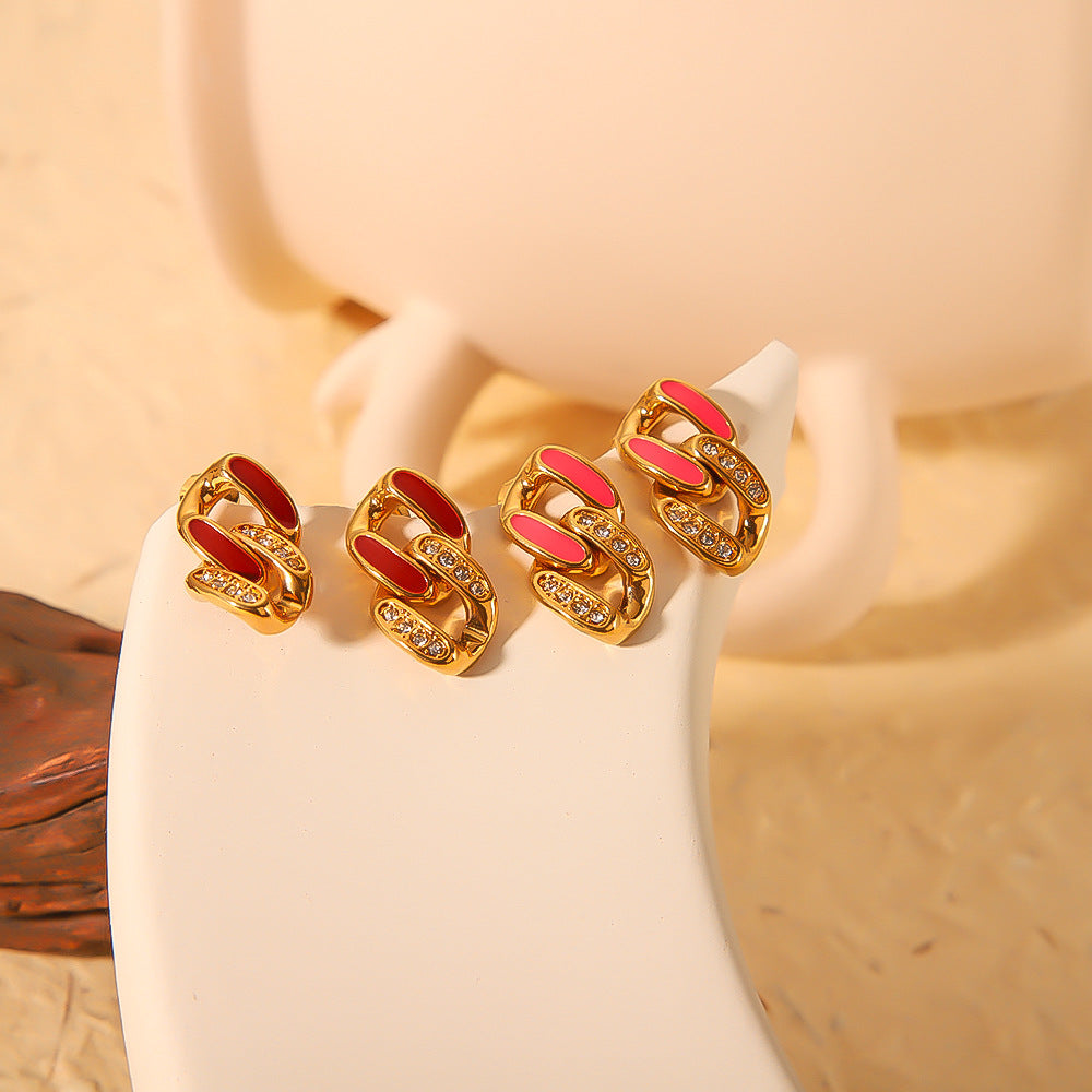 IG Style Tennis / Diamond Line Chain Geometric Stainless Steel Electroplating Earrings