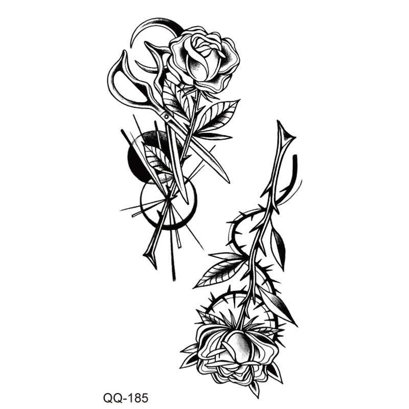 Sdrawing Rose Temporary Tattoo Sticker Flower Feather Elephant Body Clavicle Ankle Legs Arm Art Fake Tatto Party Bikini Tatoos