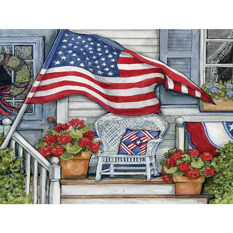 Flag Front Porch 40*30cm (Canvas) Full Round Drill Diamond Painting gbfke