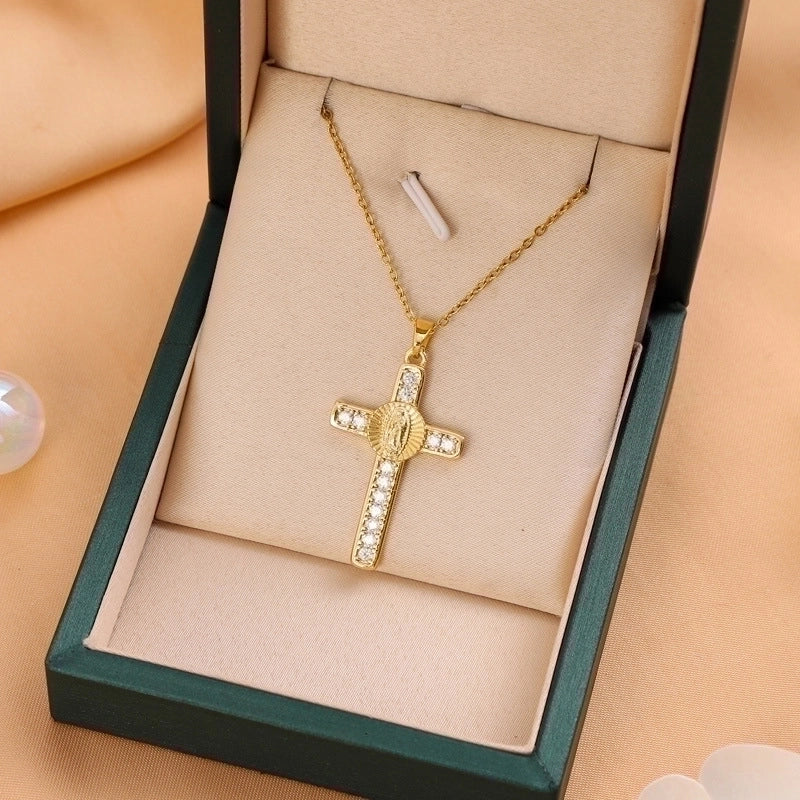 Titanium Steel Casual Minimalist Cross Plating Pendant Necklace