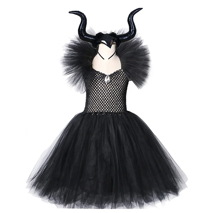 Kids Children Maleficent Black Tutu Dress Outfits Cosplay Costume 