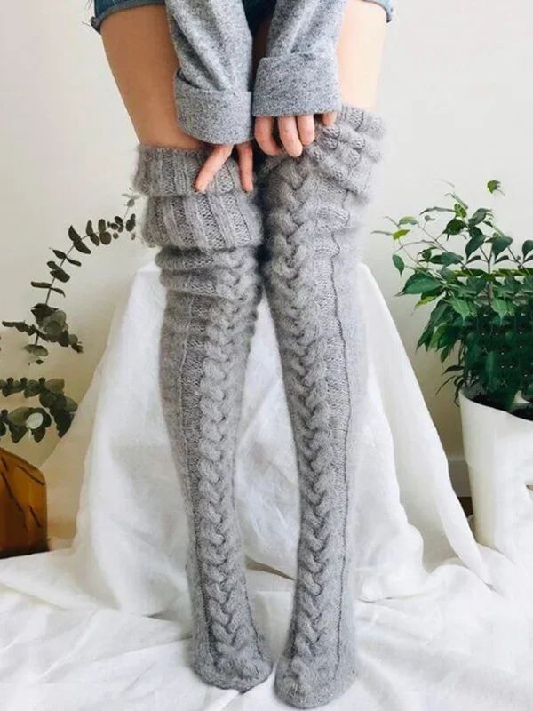 Soft Warm Over Knee Extra Long Knitted Socks Fuzzy Socks For Women
