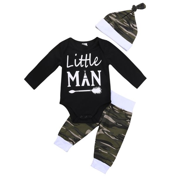 Camo Newborn Baby Boys Tops Romper Pants Hat Home Outfits 3Pcs Set Clothes 0-18M - Life is Beautiful for You - SheChoic