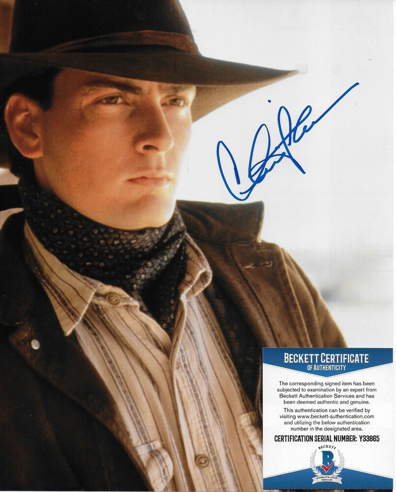 Charlie Sheen Hot Shots! Original Autographed 8X10 Photo Poster painting w/Beckett #4