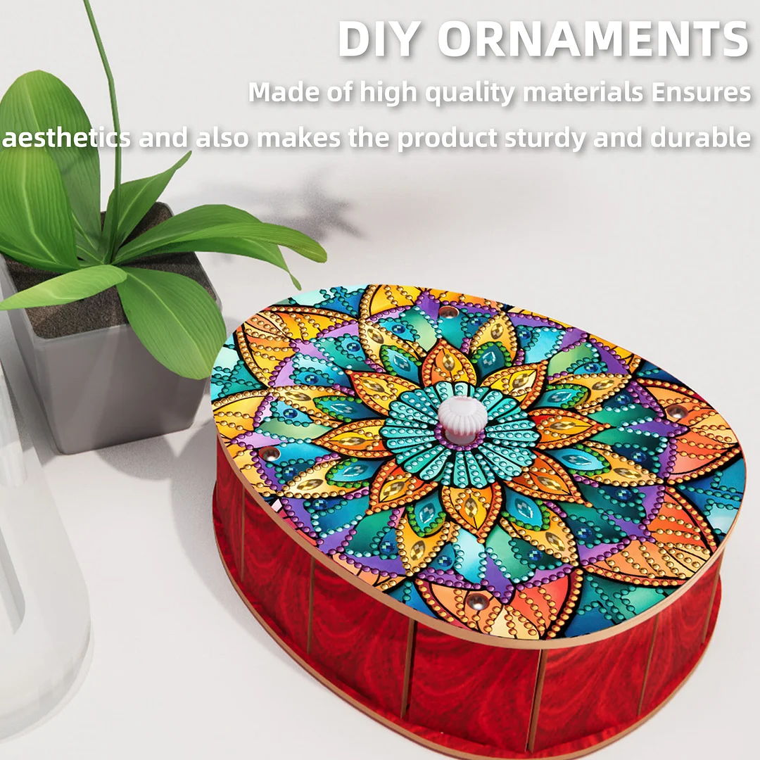 Mandala DIY Diamond Art Crystal Painting Storage Box Egg-Shaped Wood Container