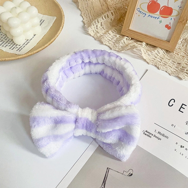 Leopard Stripe Bow Hair Band Women’s Face Washing Sports Hair Band Coral Fleece Hair Accessories
