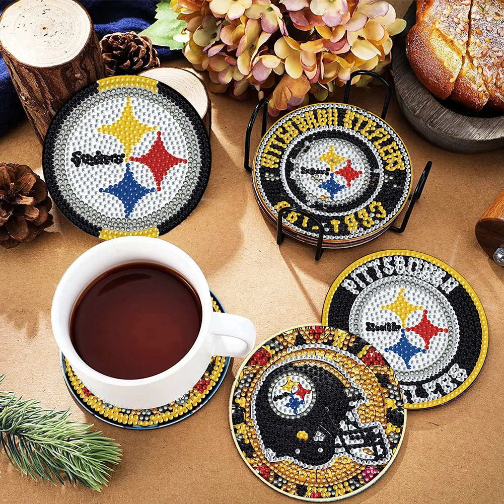 Pittsburgh Steelers 6pcs DIY Diamond Painting Acrylic Coasters Holder for Beginner Adult