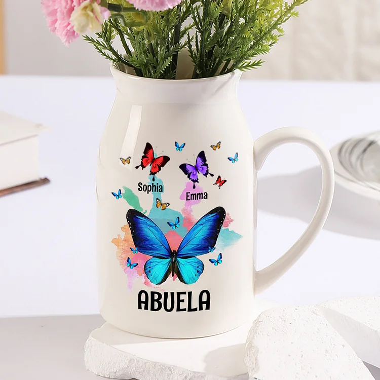 Florero de cerámica mariposas 2-8 nombres personalizados con texto decoración del hogar
