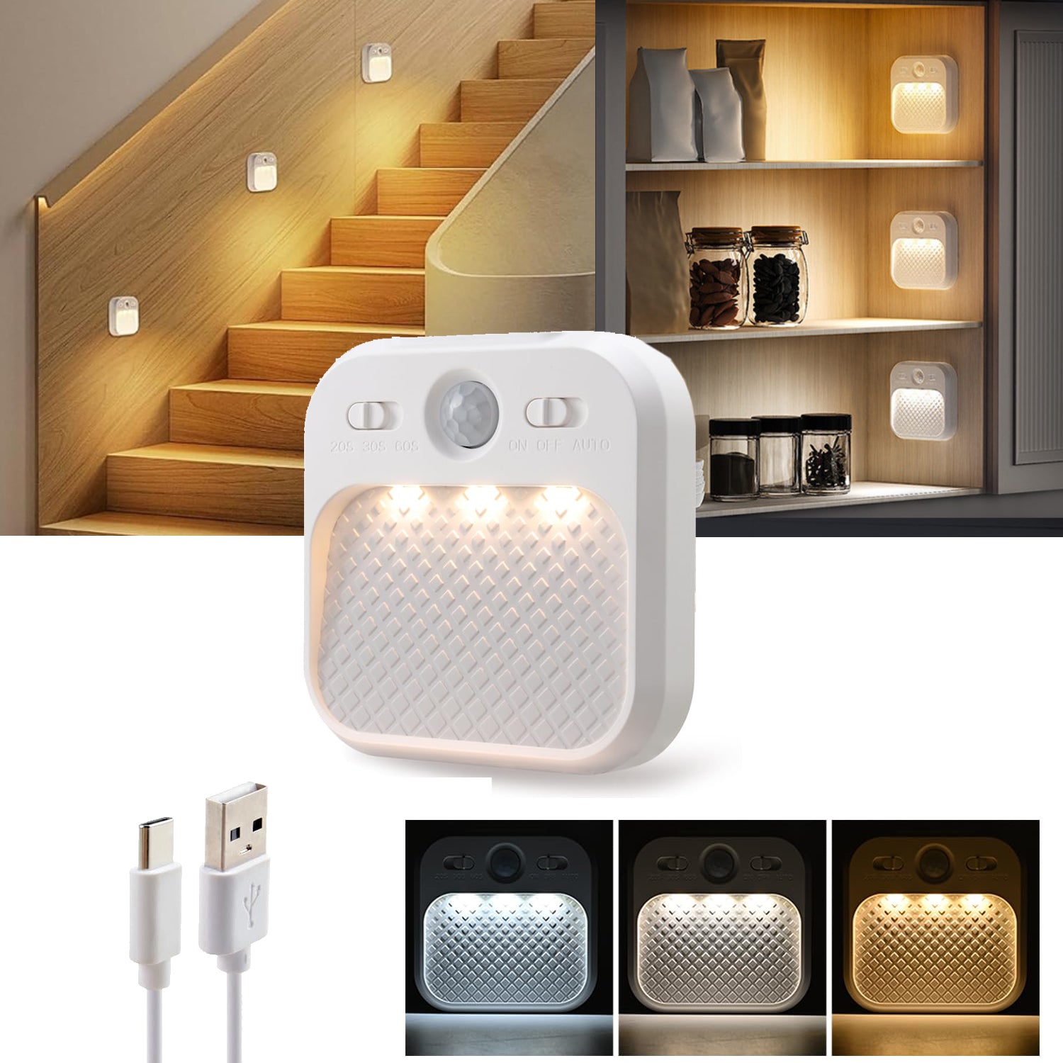 Sakerplus® Indoor Motion Sensor Stair Light Rechargeable LED Step Night ...