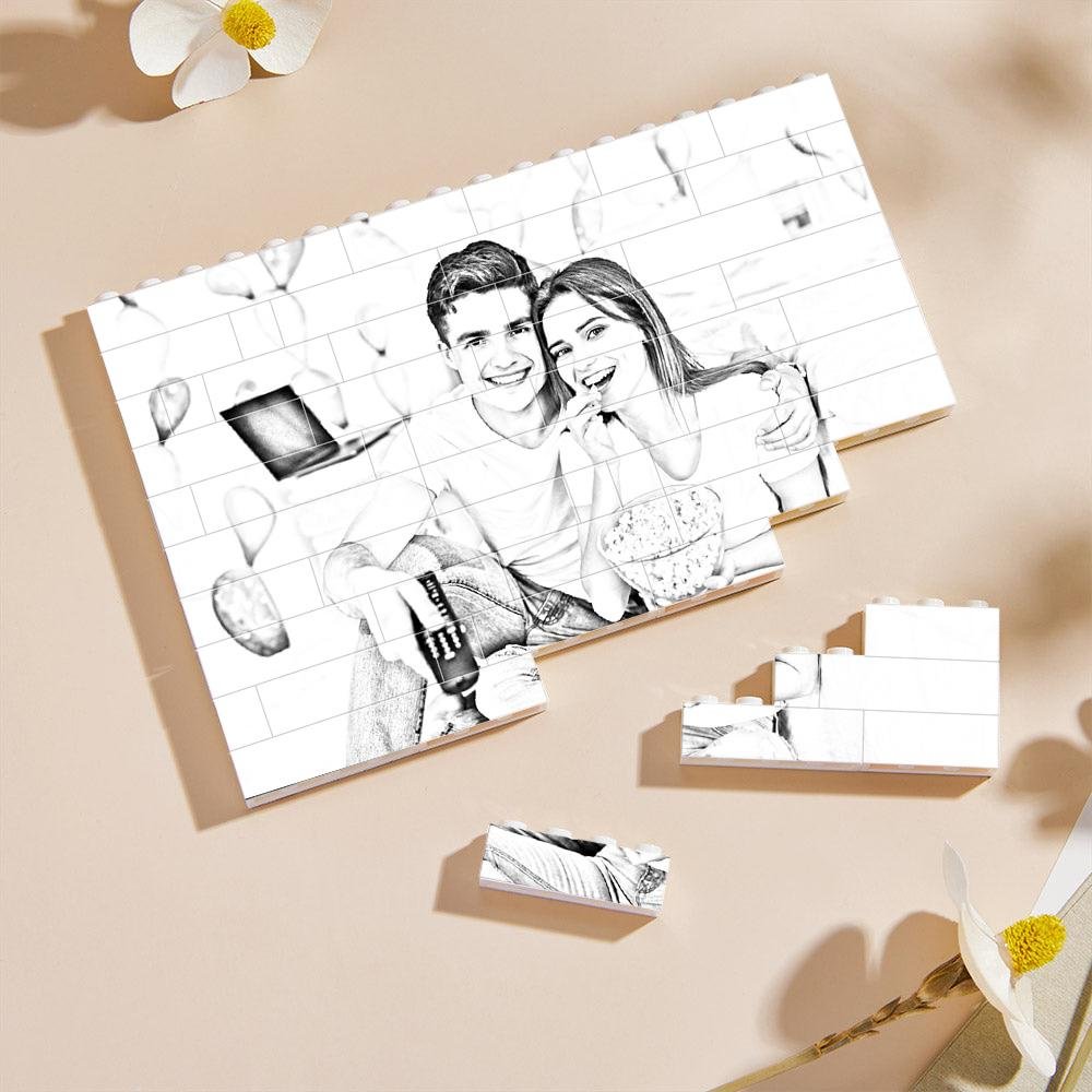 Custom Photo Engraved Effect Building Blocks For Lovers White And Black Color Perfect For Valentine's Day