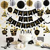 Birthday Decorations, Happy Birthday Banner with Honeycomb Ball, Gift Hanging Swirl Streamer, Circle Dot Garland - Happy Birthday Party Decorations for Men Women Boys Girls (Black & Gold, 70th)