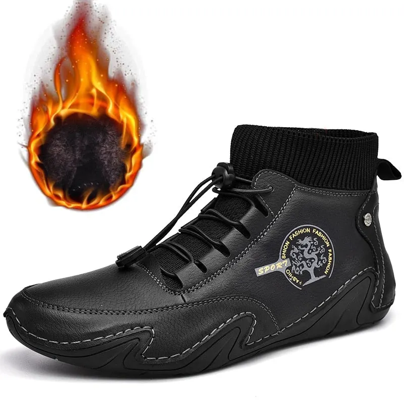 Brand Winter Men's Boots Plush Warm Men's Snow Boots  Luxury Men's Leather Boots Autumn Outdoor Men Motorcycle Boots Work Boots