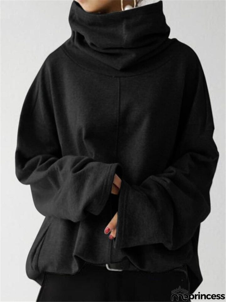 Loose Fit High Neck Long Sleeve Thicken Pullover Casual Sweatshirt