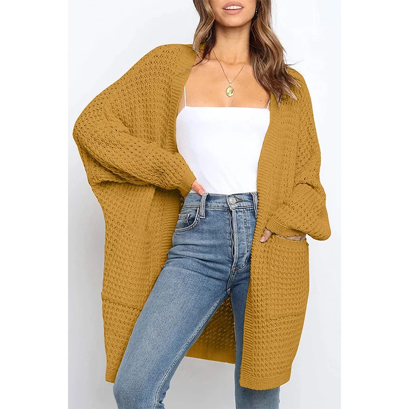 Wongn Wongn And Winter Hot Style Lady Solid Color Long Sleeve Pocket Loose Cardigan Knit Sweater Woman