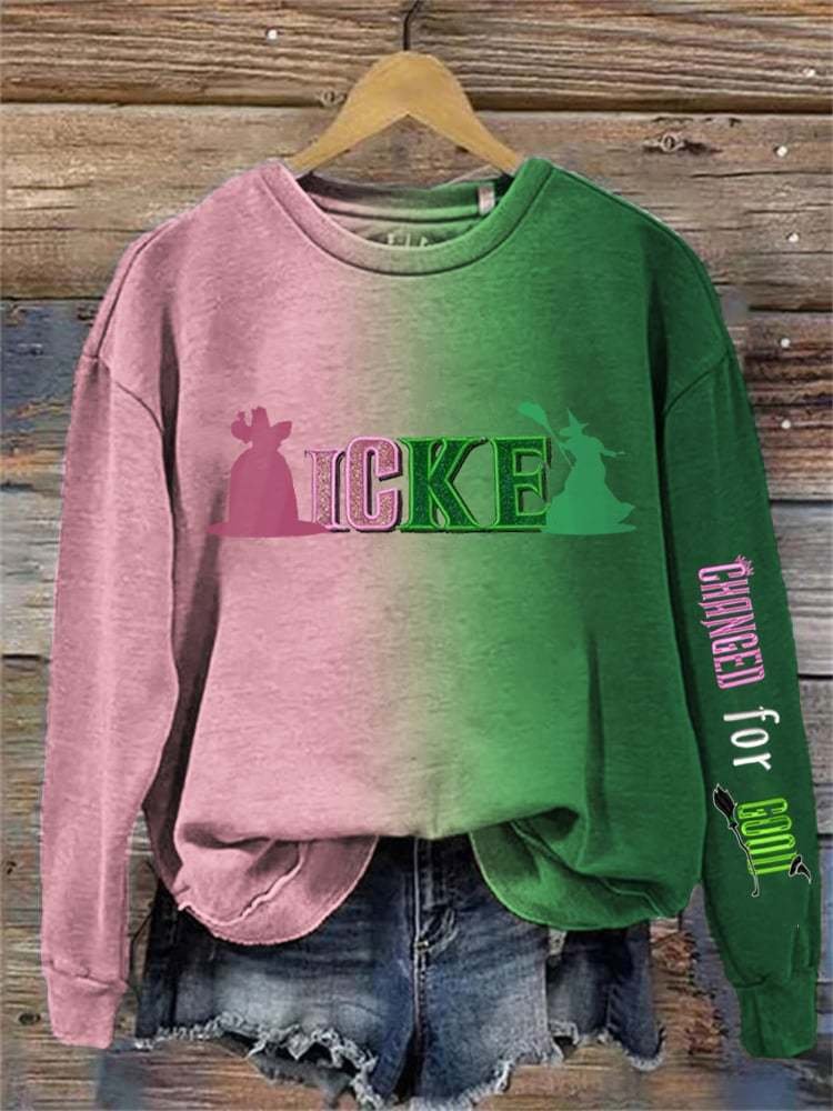 Women's Witch & Princess Embroidered Contrast Gradient Sweatshirt