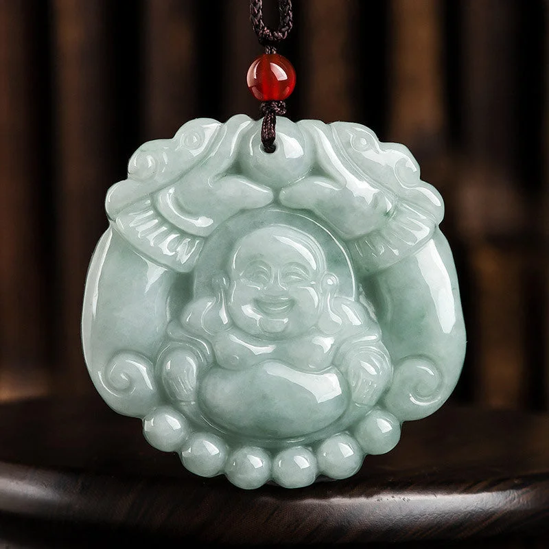 Laughing Buddha Jade Dragon Wealth Necklace String Pendant