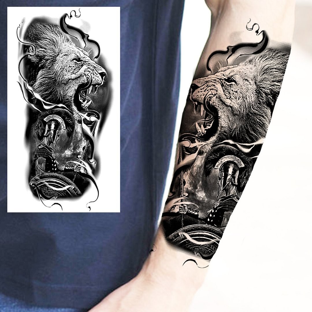 Gingf Military Temporary Tattoos For Men Women Adults Lion Compass Tiger Pirate Ship Fake Tattoo Sticker Forearm Body Tatoos