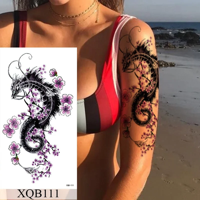 Waterproof Temporary Tattoo Sticker Flower Rose Flash Tattoos Lalash Tattoos Snake Lion Body Art Arm Fake Sleeve Tatoo Women