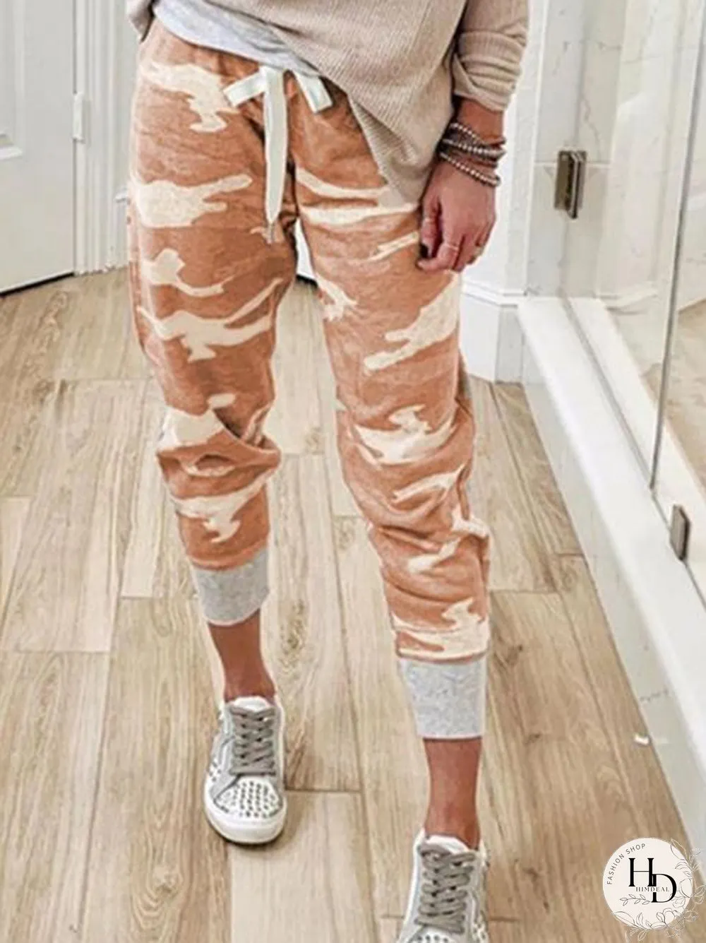Camo Pattern Drawstring Pants